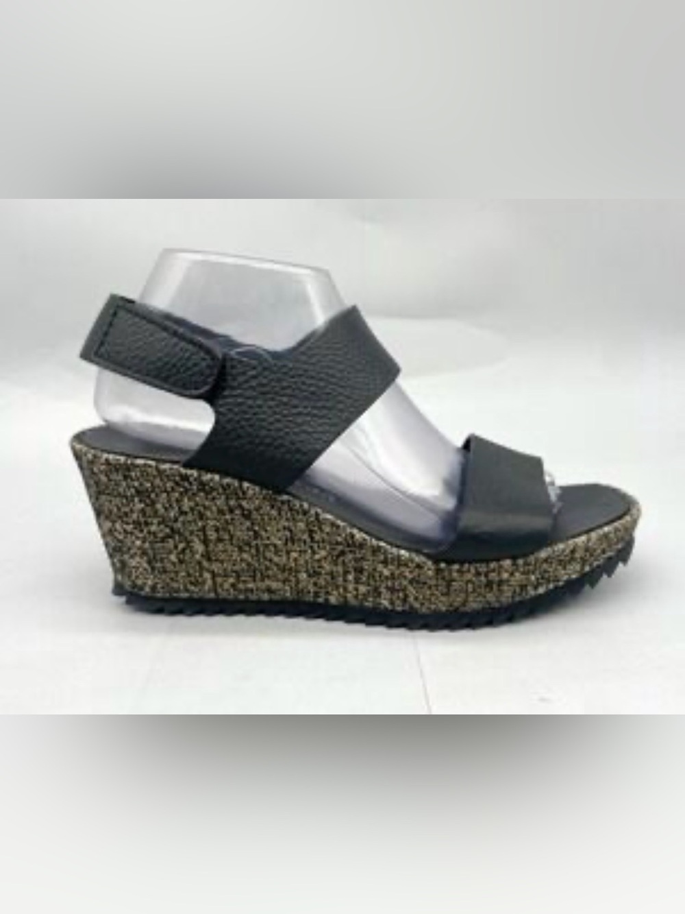 Pedro Garcia Black Leather Wedge Sandal with Textured Platform